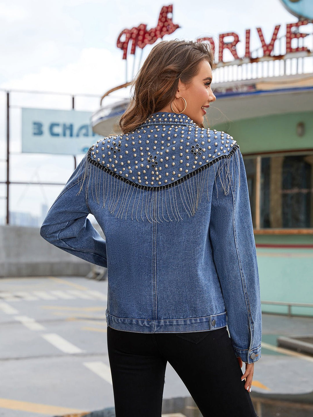 Drune | Denim Jacke - Klassische Passform - Verzierter Entwurf - Lässige Statement-Schicht