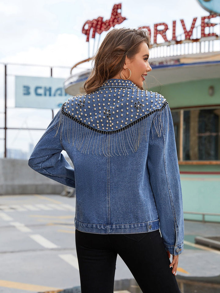 Drune | Denim Jacke - Klassische Passform - Verzierter Entwurf - Lässige Statement-Schicht