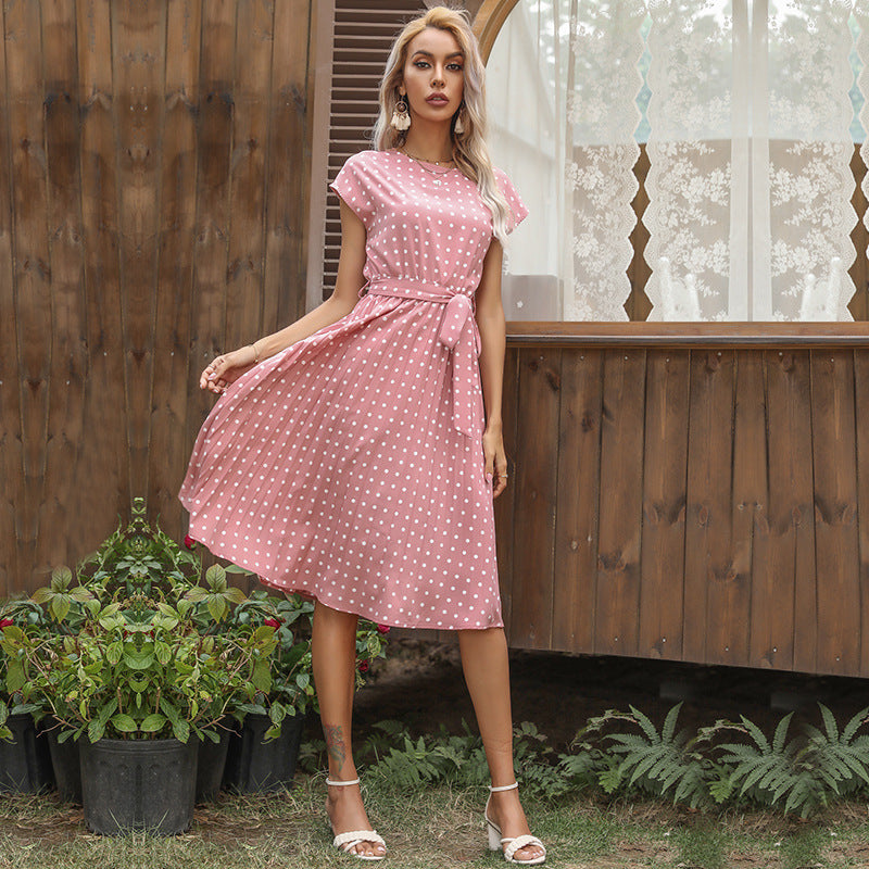 Drune | Elegantes Polka Dot Midi Kleid Mit Kurzem Ärmel Für Damen