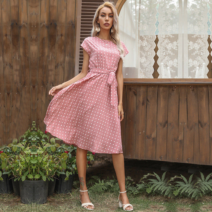Drune | Elegantes Polka Dot Midi Kleid Mit Kurzem Ärmel Für Damen