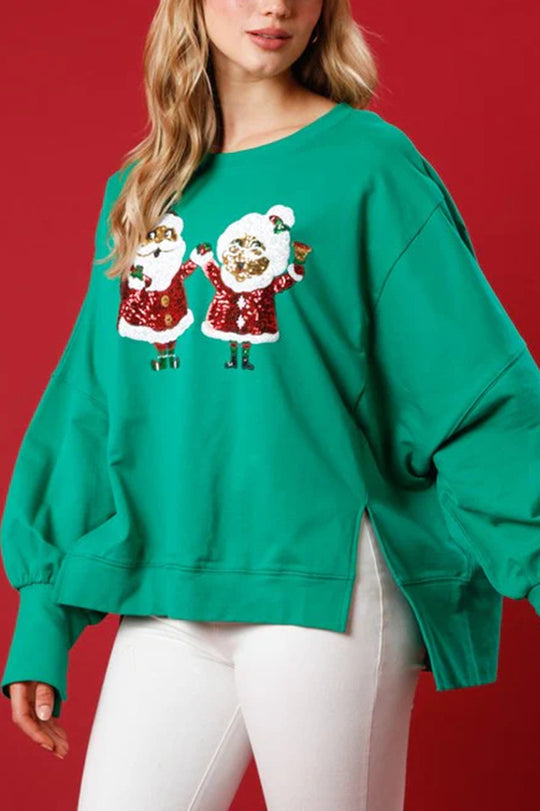 Drune | Weihnachtsmann Pailletten Lässig Lockere Lange Ärmel Sweatshirt