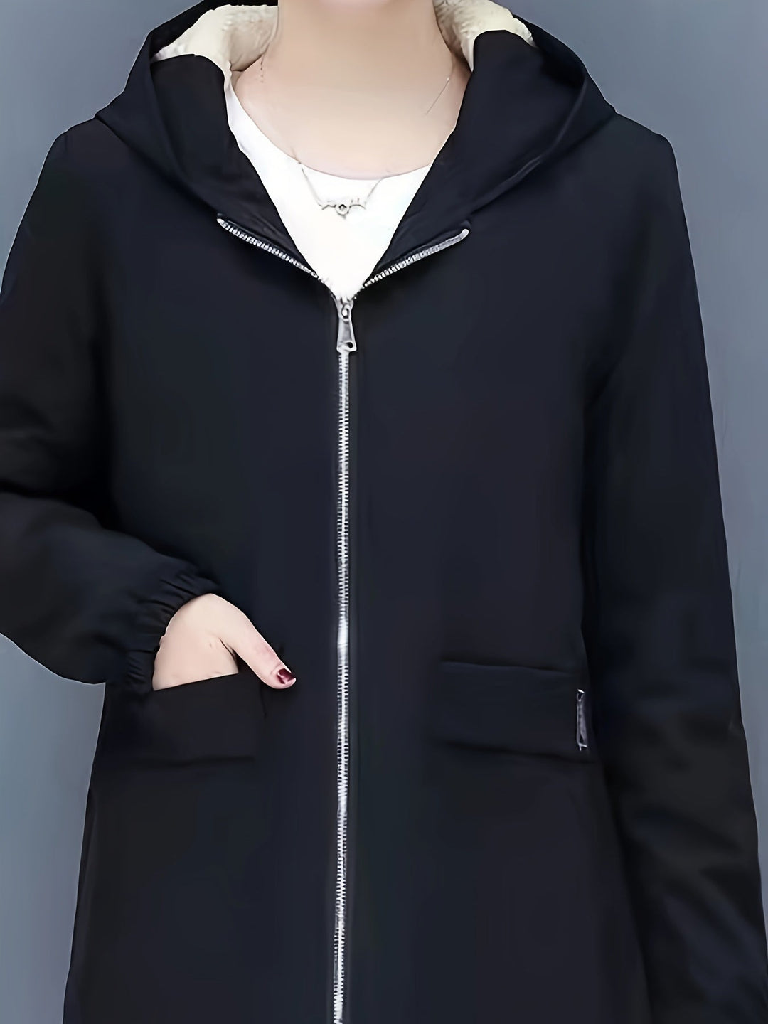 Drune | Kapuzenmantel für Damen - schwarze Freizeitjacke