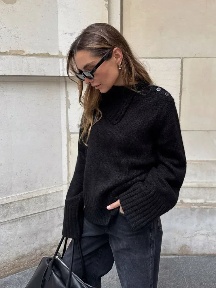 Drune | Cozy sweater with button-up stand-up collar and relaxed fit