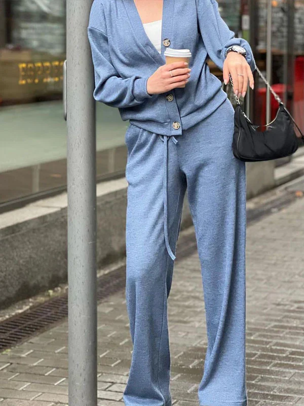 Drune | lässiges V-Ausschnitt Pullover- und Hose-Set