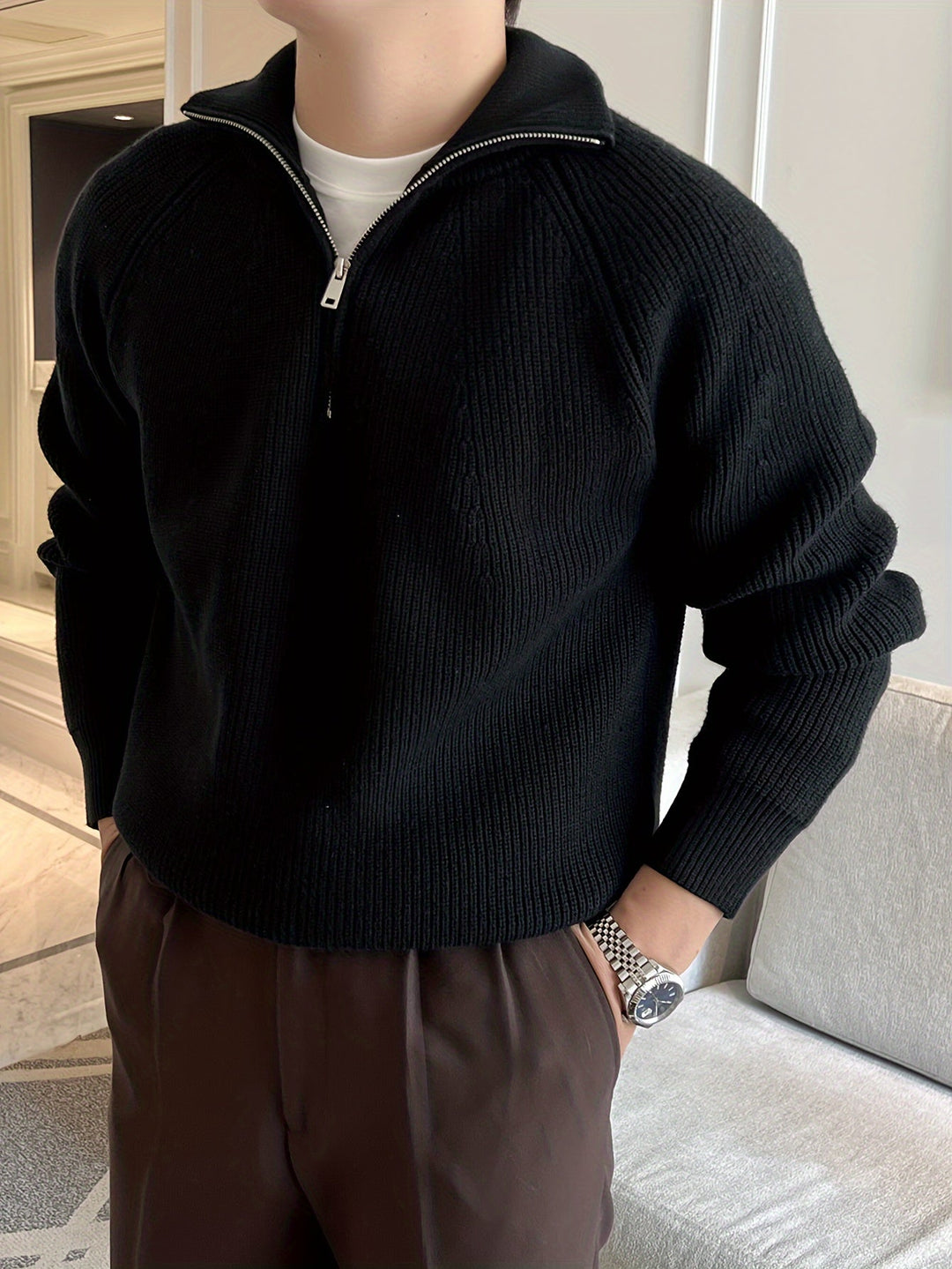 Drune | Strickjacke mit Reißverschluss und Hohem Kragen Weich und Komfortabel Acryl
