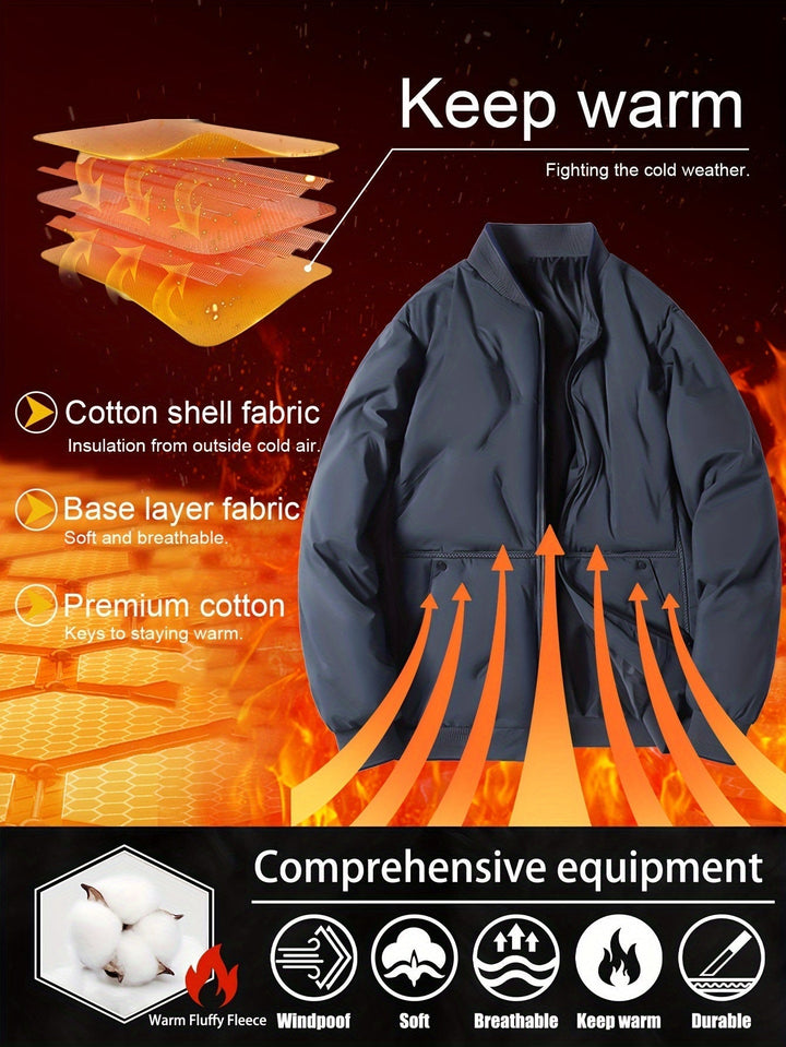 Drune | Baseballkragen Reißverschluss Solides Fleece Mit Taschen Winterjacke Für Herren - Perfekt für Outdoor-Aktivitäten