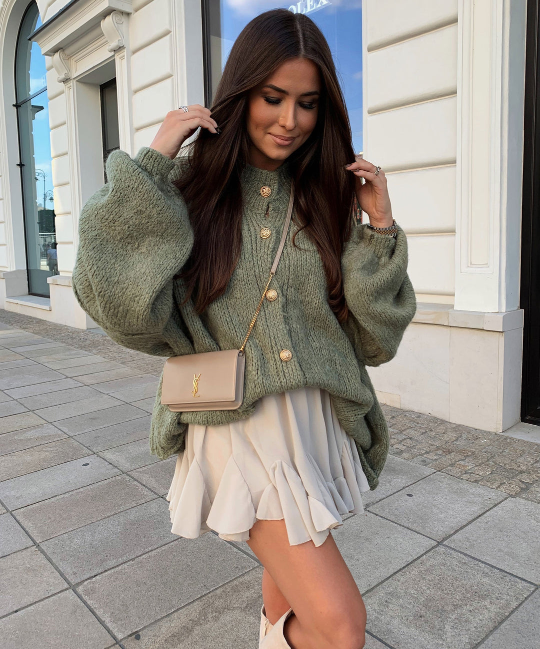 Drune | Cozy, oversized cardigan in soft khaki