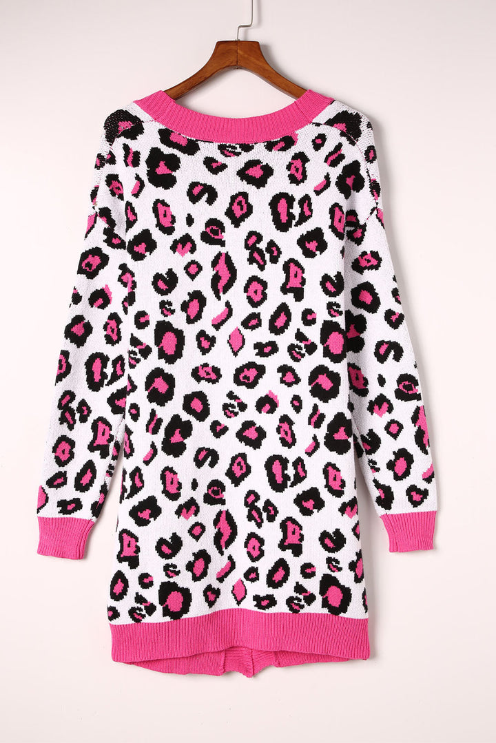 Drune | Leopard-Kontrastbesatz Offene Vorderseite Langarmlange Strickjacke