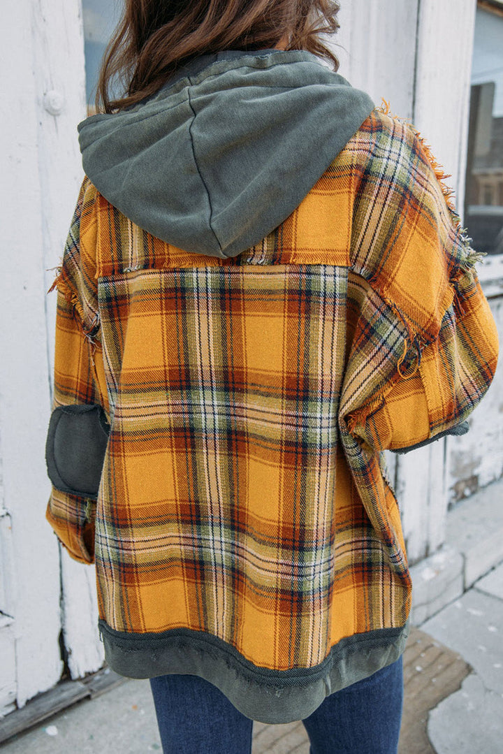 Drune | Karierte Jacke mit Kapuze und Rohen Kanten Baumwolle Lässig und Trendy
