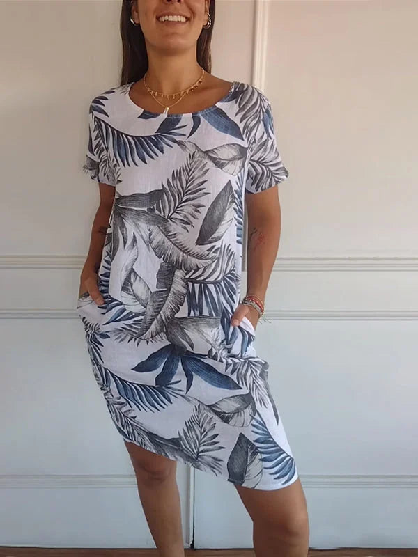 Drune | Damen Bedrucktes Baumwoll- und Leinenkleid