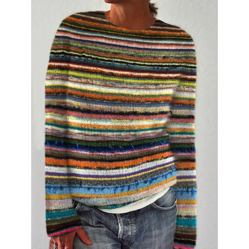 Drune | Strickpullover Weich Und Bequem Gestreiftes Muster Normale Passform Lange Ärmel