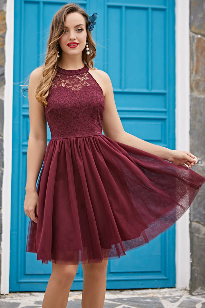 Drune | Burgundy Neckholder Konfirmationskleid