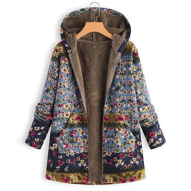 Drune | Floral Kapuzen Damen Fleece Mantel