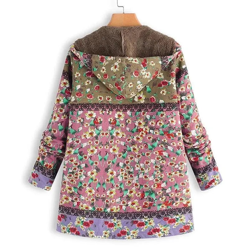 Drune | Floral Kapuzen Damen Fleece Mantel