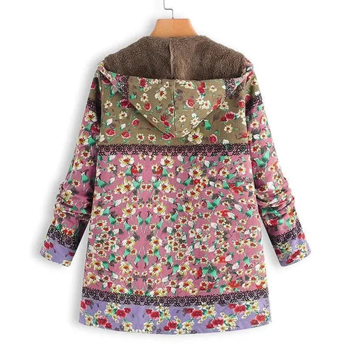 Drune | Floral Kapuzen Damen Fleece Mantel