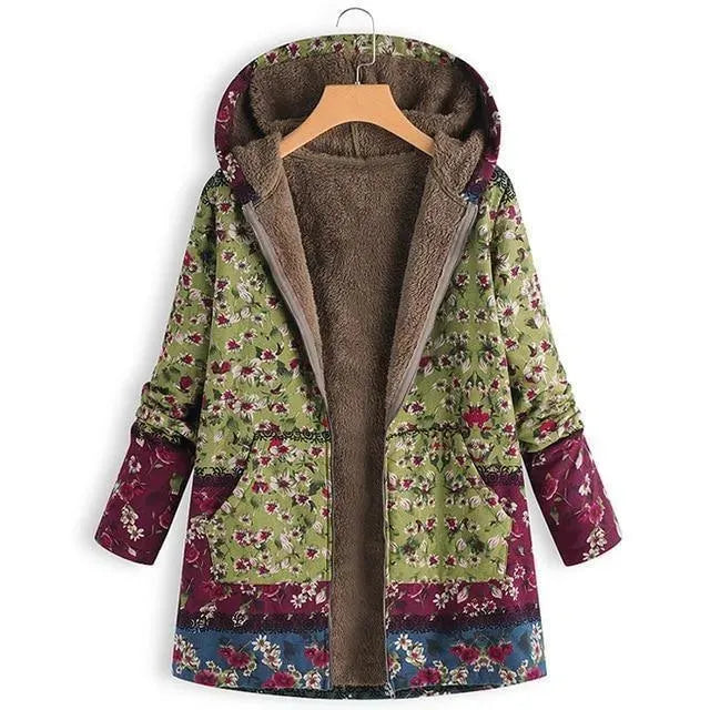 Drune | Floral Kapuzen Damen Fleece Mantel