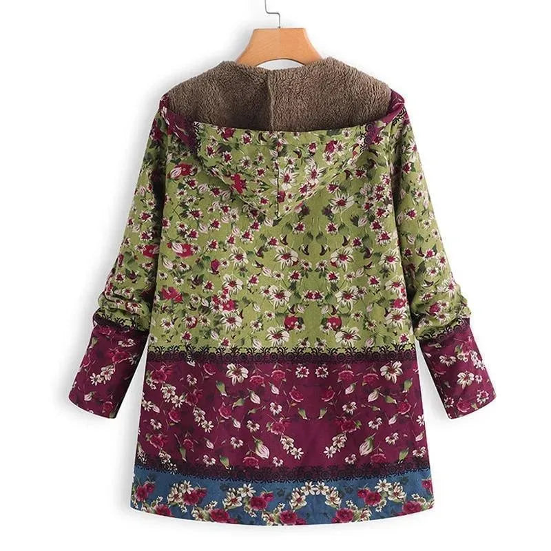Drune | Floral Kapuzen Damen Fleece Mantel