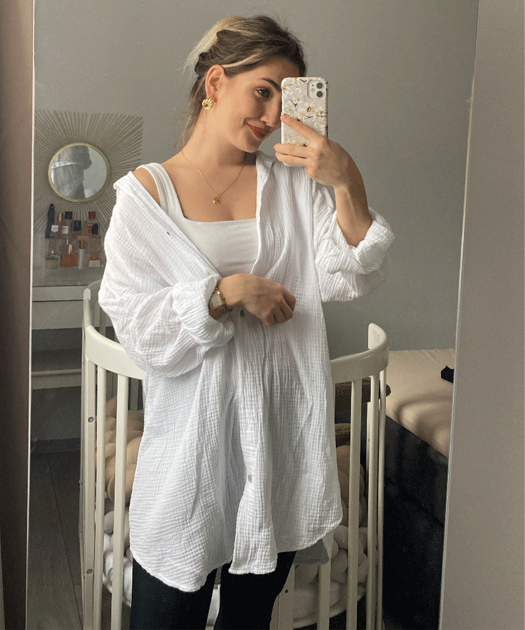 Musselin Bluse Freya Weiß Lang
