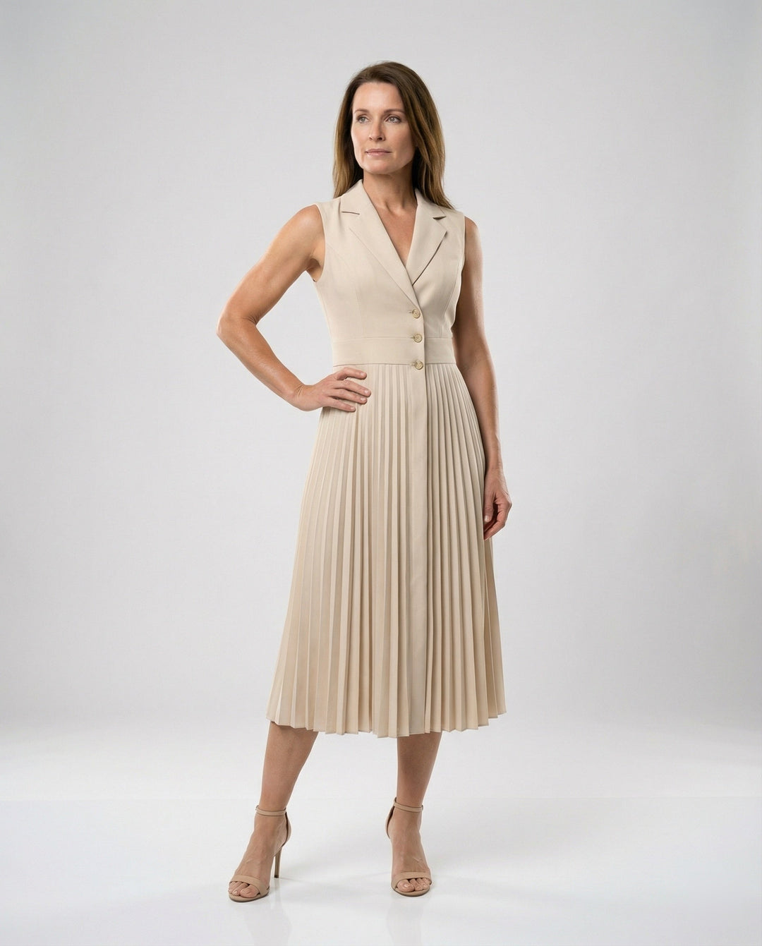 Damen Midikleid ärmellos mit Plisseerock