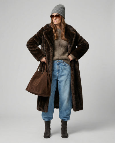 Drune - Damen Luxuriöser Kunstpelzmantel, Weich & Warm Gefüttert