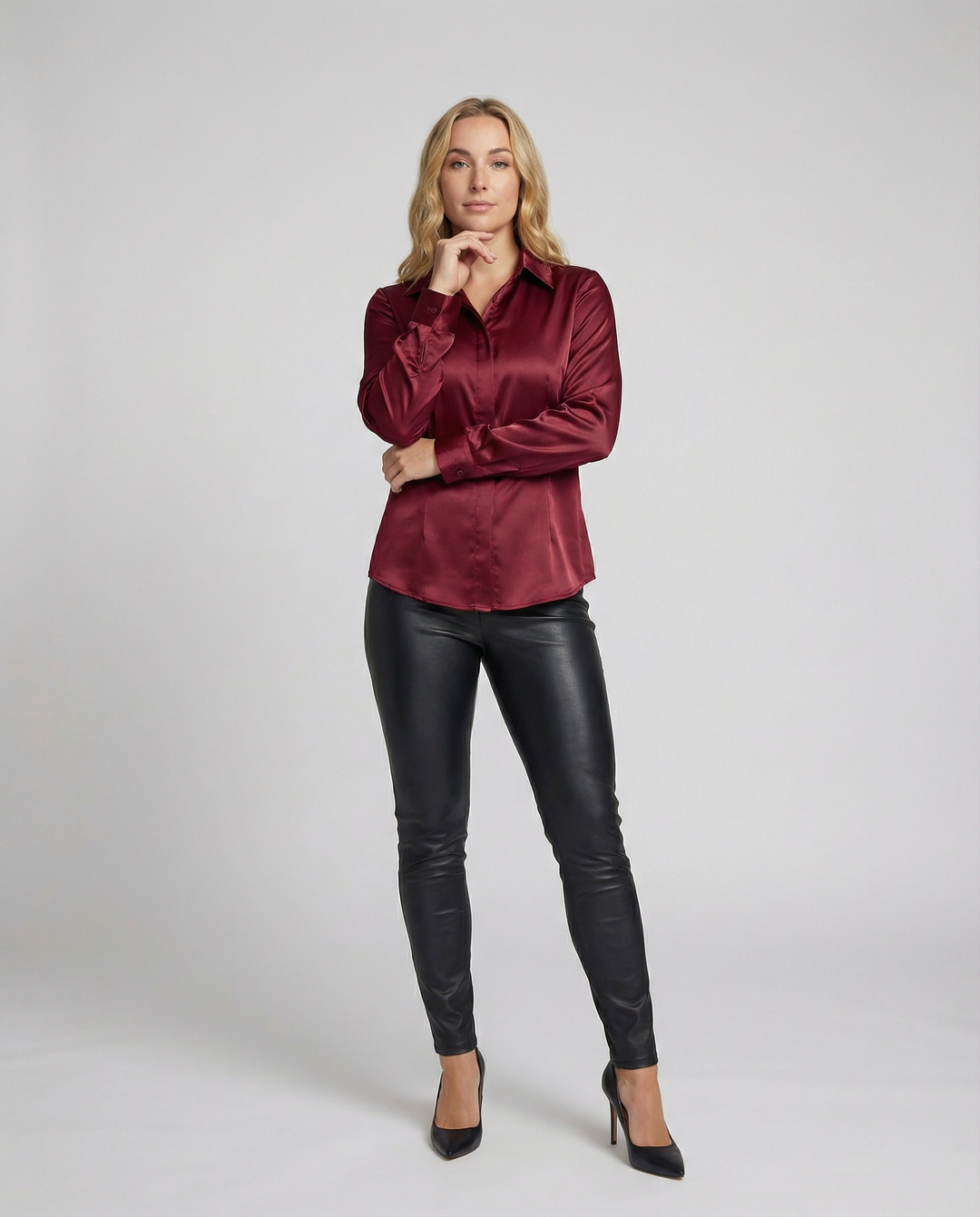 Damen Satin-Bluse mit klassischem Kragen Drune
