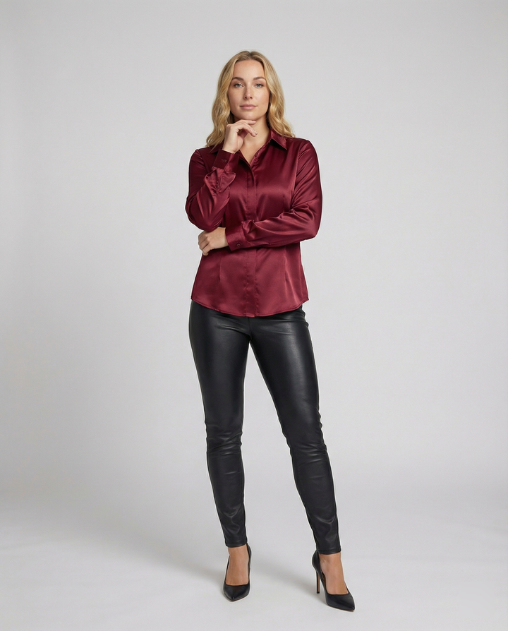 Damen Satin-Bluse mit klassischem Kragen Drune