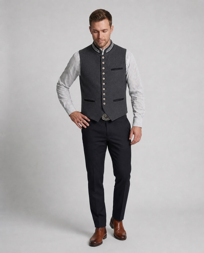 Drune - Elegante Herren Trachtenweste Grau Traditionell