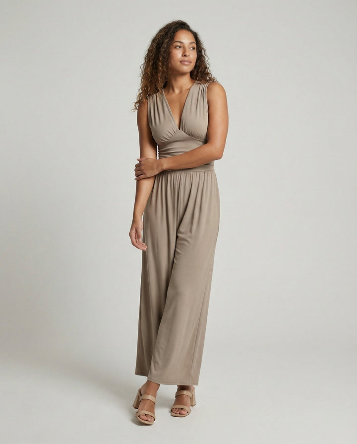 Damen Jumpsuit mit schickem V-Ausschnitt und weitem Bein Drune