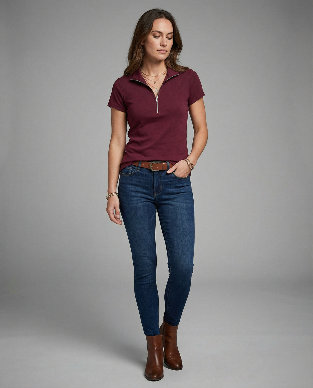 Damen Poloshirt mit kurzem Reißverschluss und figurbetontem Schnitt Drune