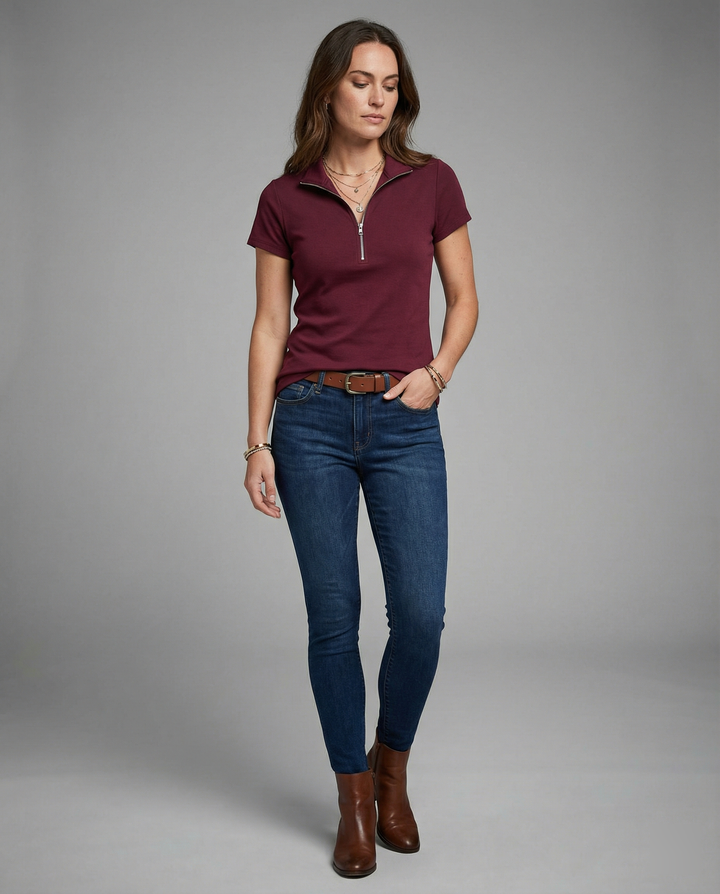 Damen Poloshirt mit kurzem Reißverschluss und figurbetontem Schnitt Drune