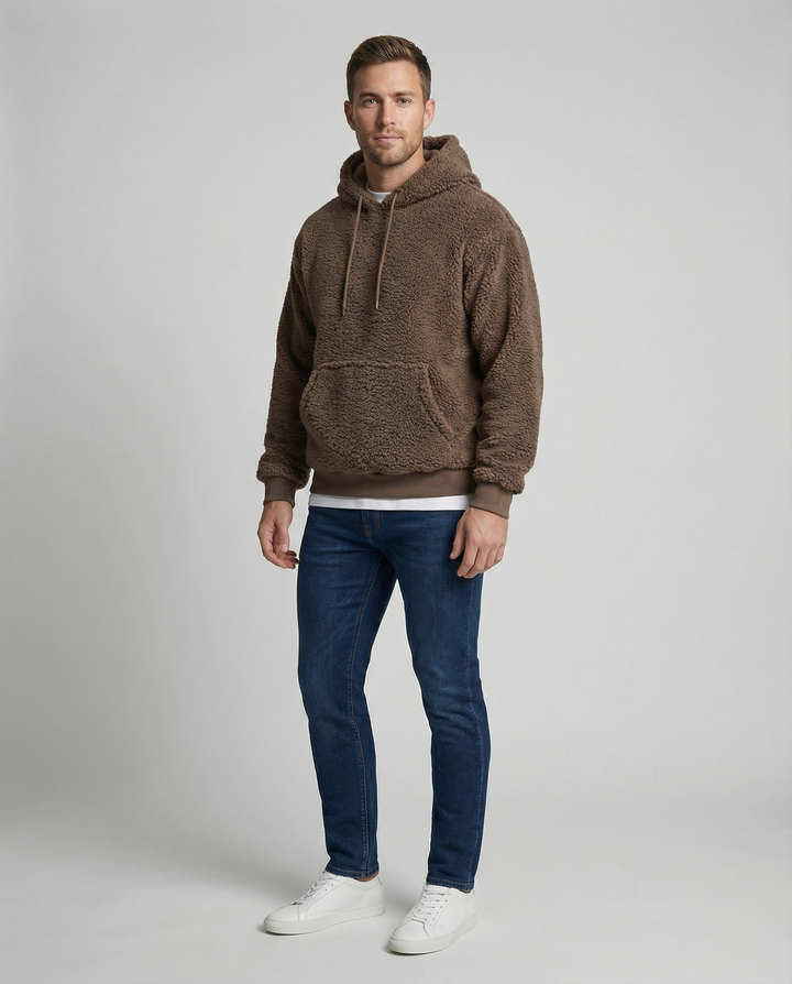 Herren Kuscheliger Teddy-Pullover mit Kapuze und elastischem Bund Drune