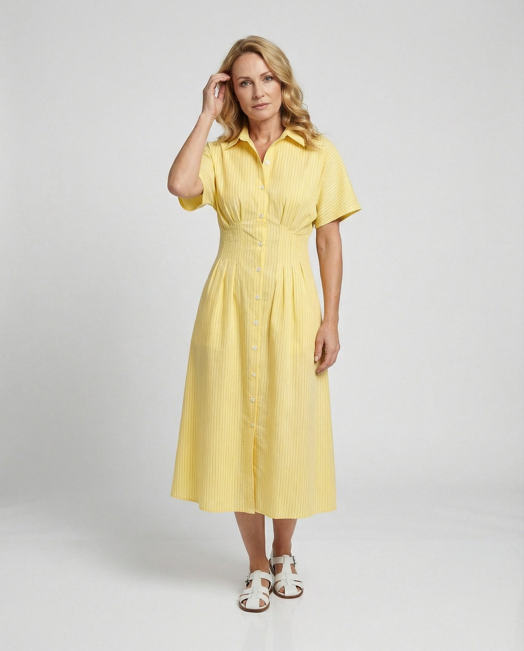 Damen Hemdkleid Midi mit Plissee
