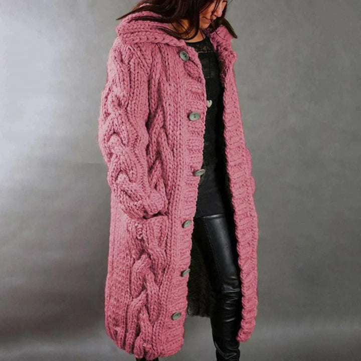 Drune | Strickmantel - Oversized Fit - Wollmischung - Kabelmuster - Langes Modell - Kapuze