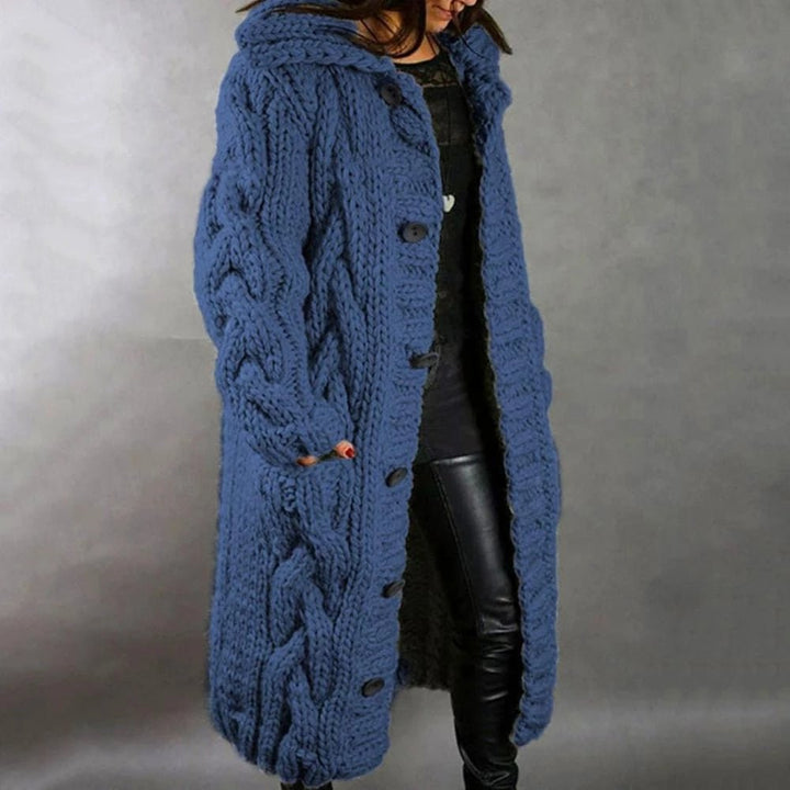 Drune | Langer Grober Strickcardigan - Kapuzen Kabelstrick Maxi Mantel