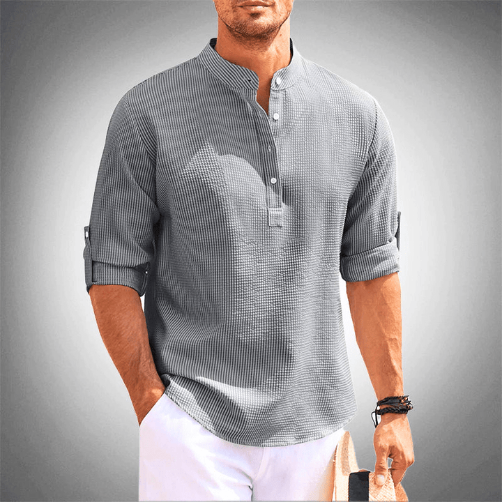 Drune | Trendy Herrenhemd Mit Halber Kragen Lässiges Outfit