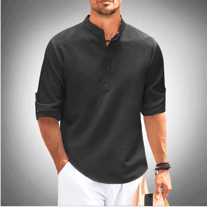 Drune | Trendy Herrenhemd Mit Halber Kragen Lässiges Outfit