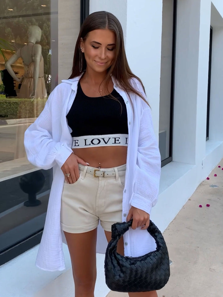 Musselin Bluse Freya Weiß Lang