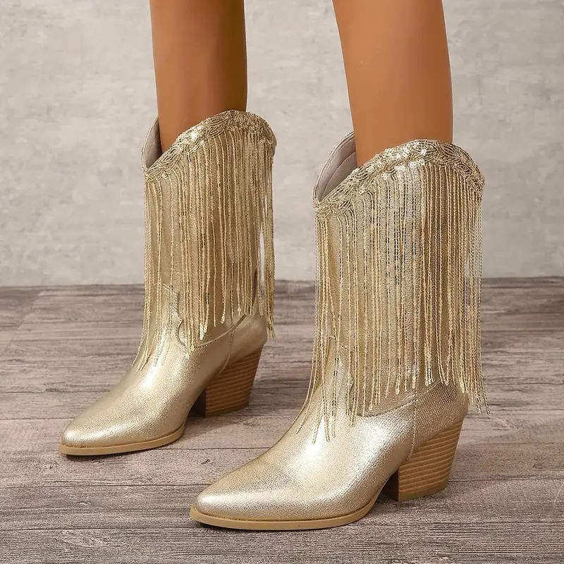 Glamouröse Glitzer Westernstiefel Damen Elegante Stiefel Drune