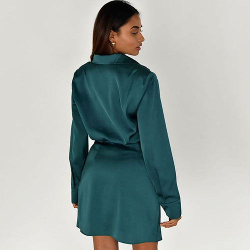 Drune | Satin-Minikleid mit V-Ausschnitt und Raffung