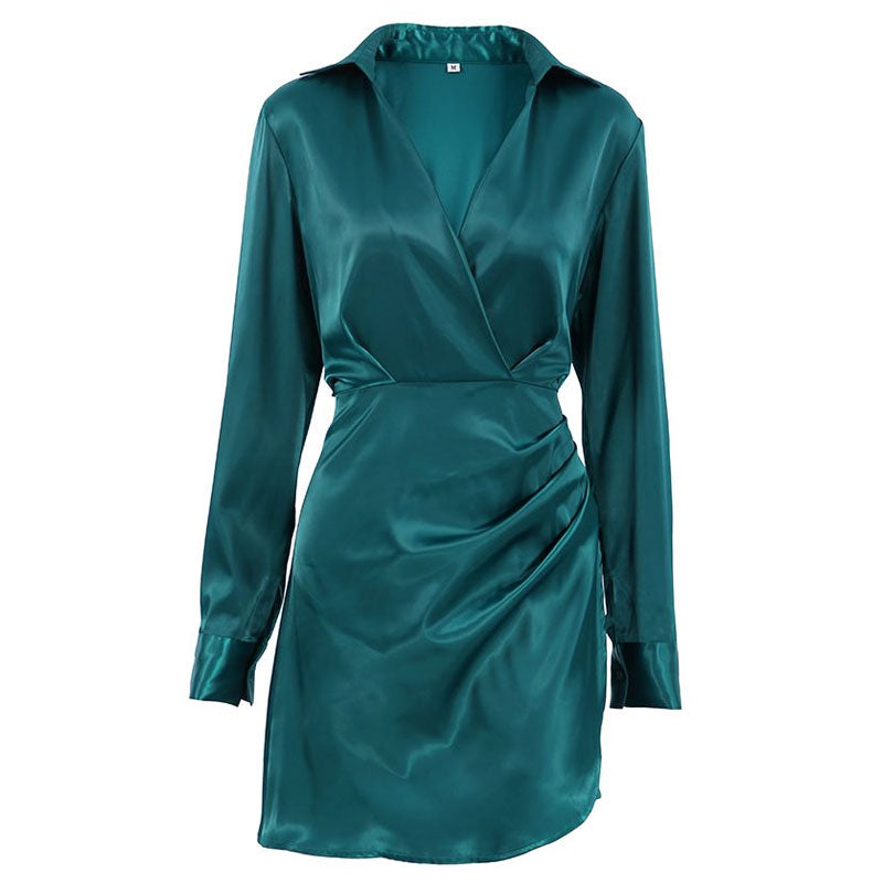 Drune | Satin-Minikleid mit V-Ausschnitt und Raffung