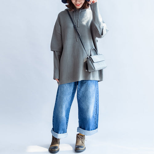 Drune | grüne legere Kapuzenpullover aus wollähnlichem Mischgewebe oversized Druck Strickmäntel