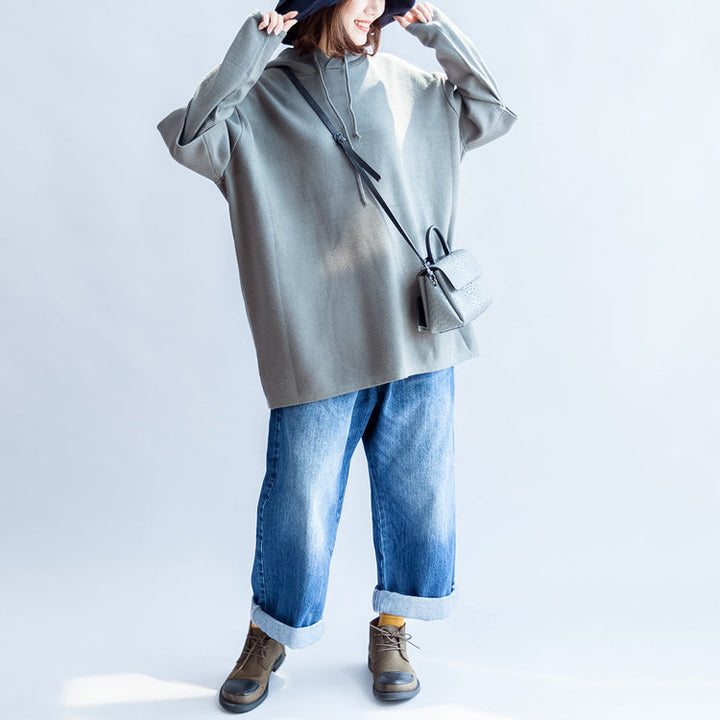 Drune | grüne legere Kapuzenpullover aus wollähnlichem Mischgewebe oversized Druck Strickmäntel