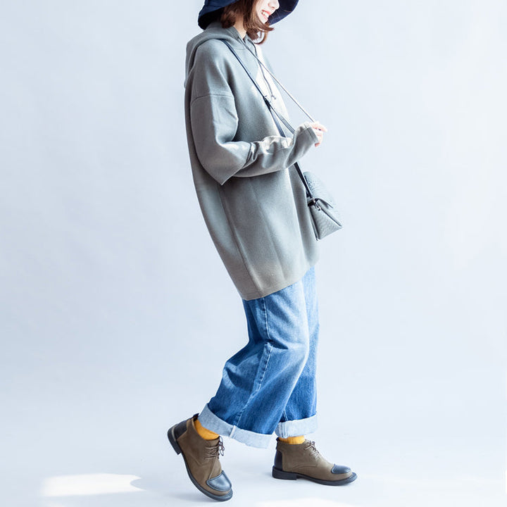 Drune | grüne legere Kapuzenpullover aus wollähnlichem Mischgewebe oversized Druck Strickmäntel