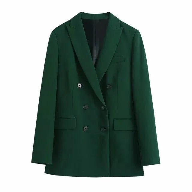 Drune | Grüner Doppelreihiger Blazer Damen - Lässig - Einstufig - Unmustered