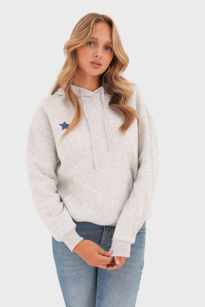 Drune | Grauer Damenpullover mit verspieltem Sternenprint