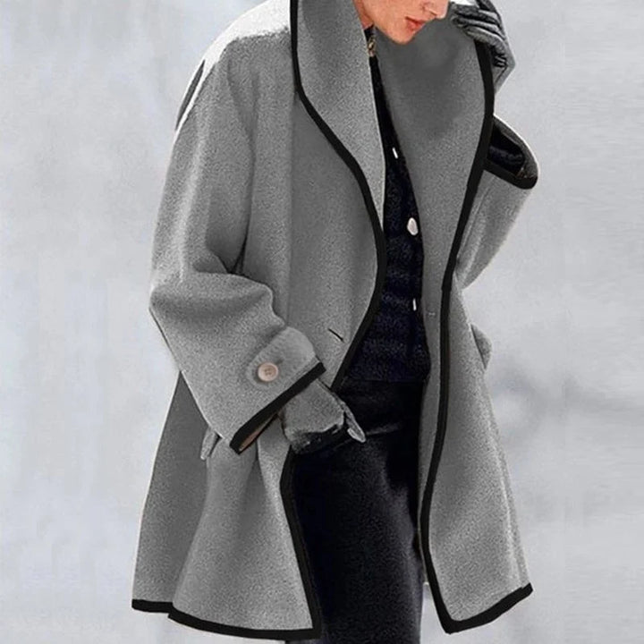Drune | Line Kontrastbesatz Mantel - Eleganter Minimalistischer Stil - Warme Oberbekleidung - Herbst- & Winteressenziell