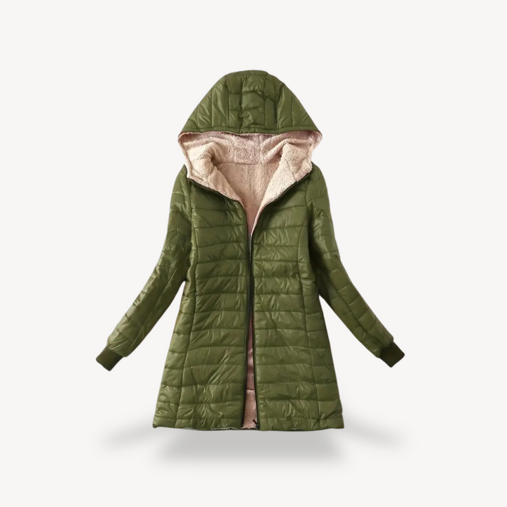 Drune | Damen Kapuzen-Puffermantel mit Sherpa-Futter