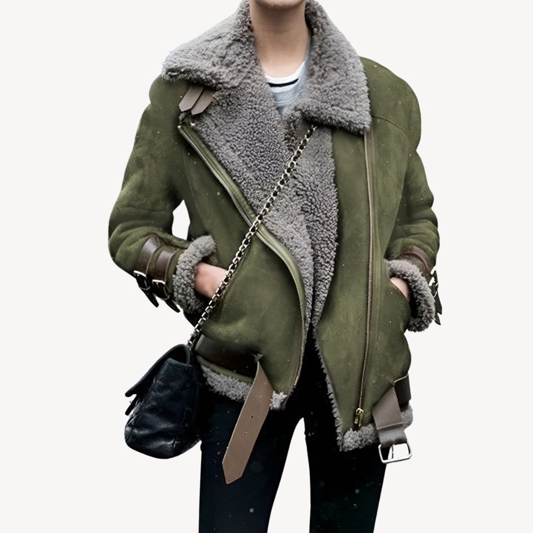Drune | Lammfell gefütterte Bikerjacke für Damen