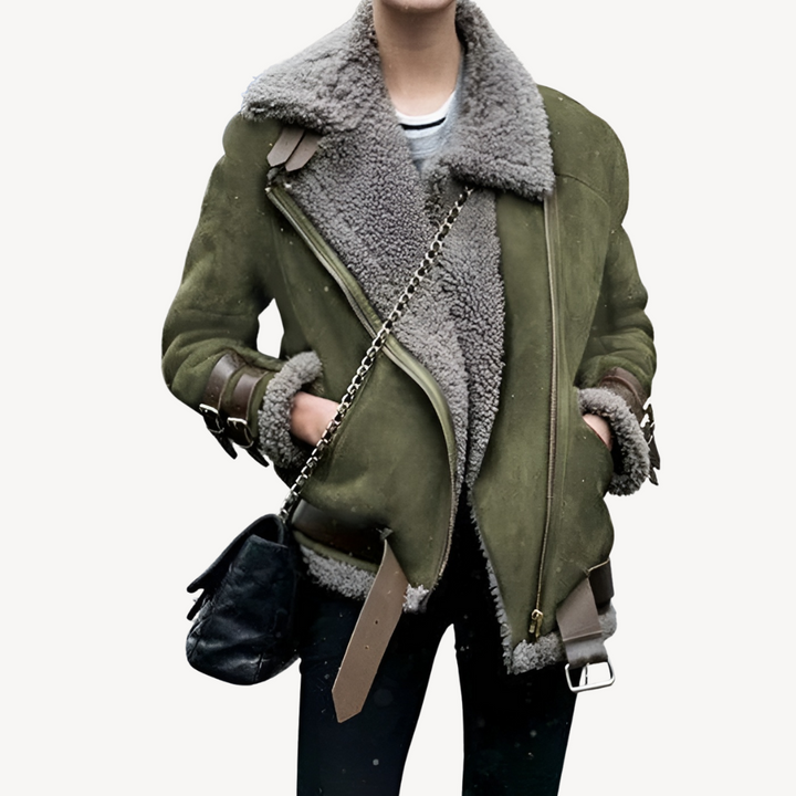 Drune | Lammfell gefütterte Bikerjacke für Damen