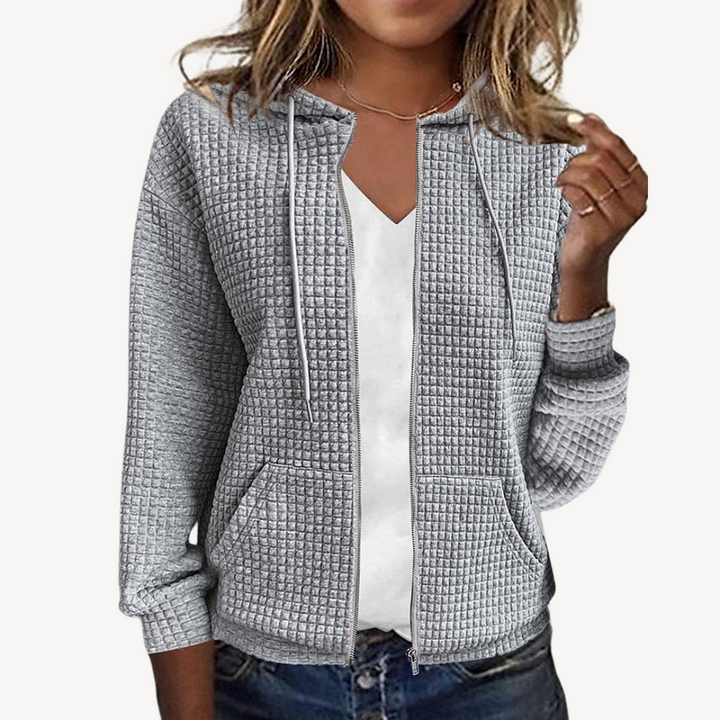Drune | Damen Waffelstrick Reißverschluss Kapuzenjacke